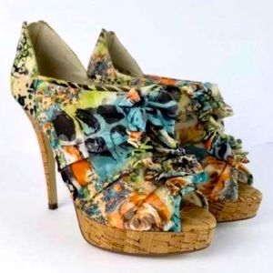 Chinese Laundry Z-HeartThrob floral cork platform stilettos. EUC!